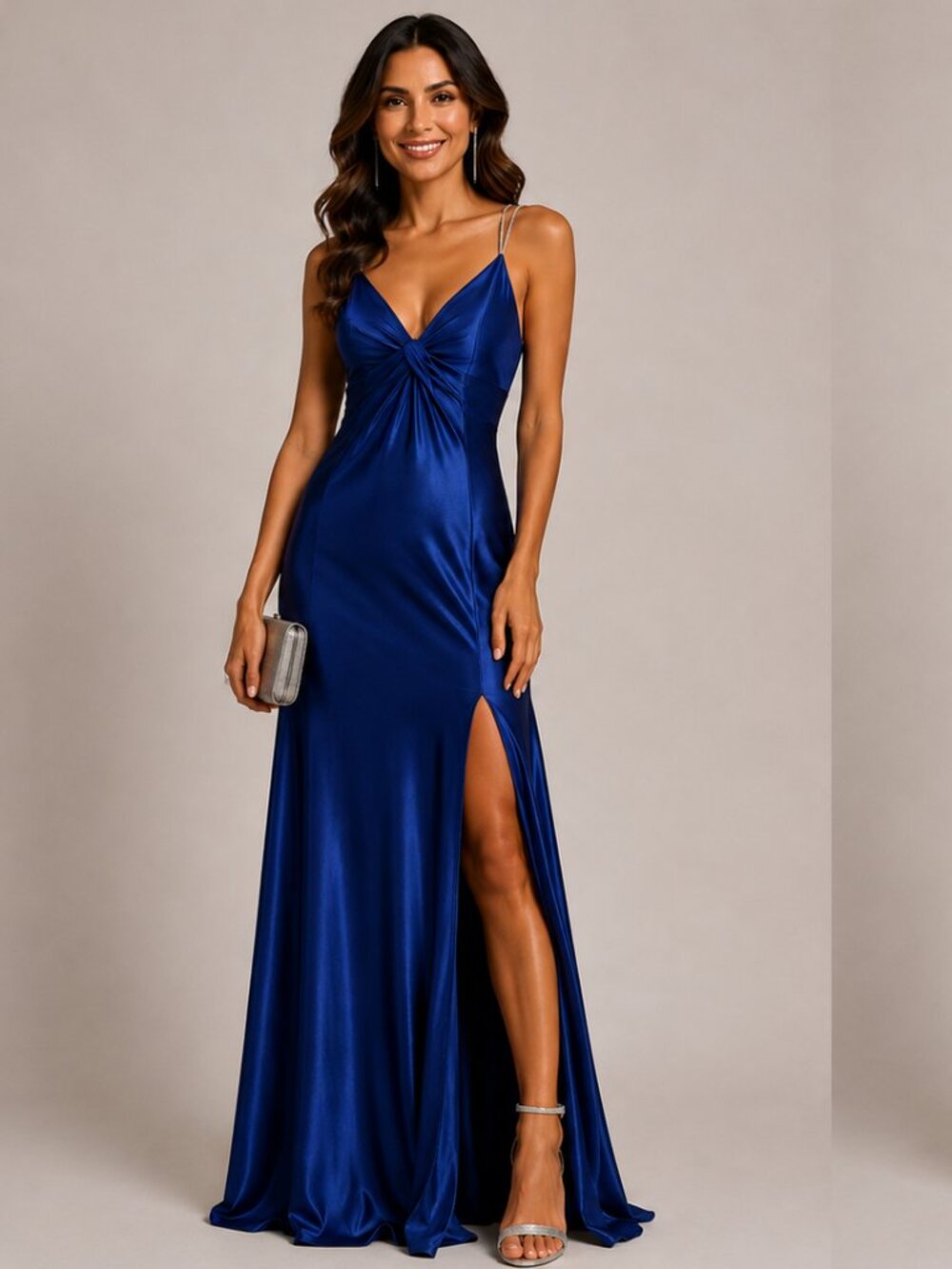 Crystal Doll Indigo Rhinestone Strap Open Back Maxi Formal Dress Size 7 NWT